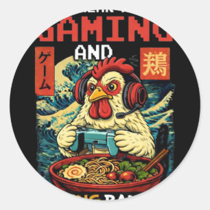 Sticker Rond Je ne t'entends pas, je joue et je mange du ramen