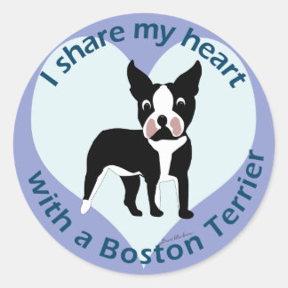 Sticker Rond Je partage mon coeur avec un Boston Terrier
