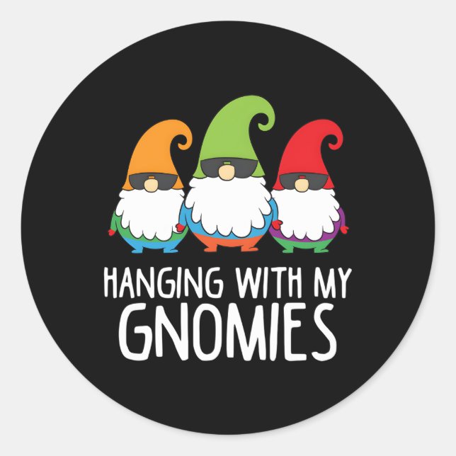 Sticker Rond Je Passe Avec Mes Gnomies Garden Gnome (Devant)