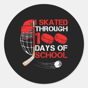 Sticker Rond Je patine à travers 100 jours d'école Fan de hocke
