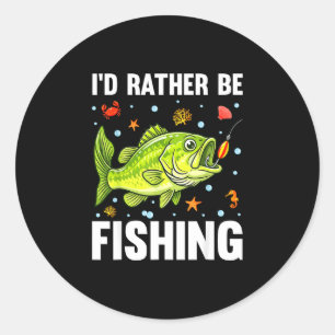 Sticker Rond Je pêcherais au bar poisson jeune garçon drôle pêc