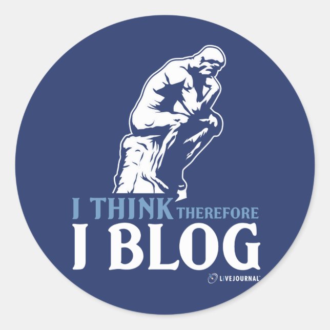 Sticker Rond Je Pense, Donc Je Blog (Devant)