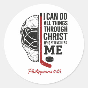Sticker Rond Je peux faire toute chose par Christ Hockey chréti