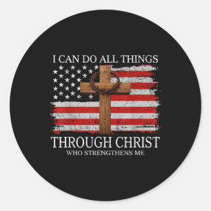 Sticker Rond Je peux faire toutes choses par Jésus Fierté Améri