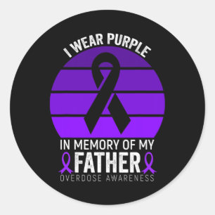 Sticker Rond Je Porte Conscience de l'overdose violette Ribbon 