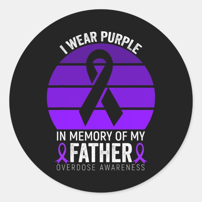 Sticker Rond Je Porte Conscience de l'overdose violette Ribbon  (Devant)