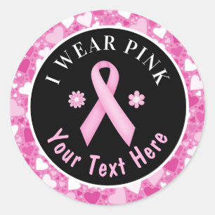 Sticker Rond Je Porte des Cœurs de Sensibilisation au Cancer du