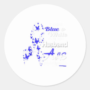 Sticker Rond Je porte du bleu blanc pour mon mari - sensibilisa