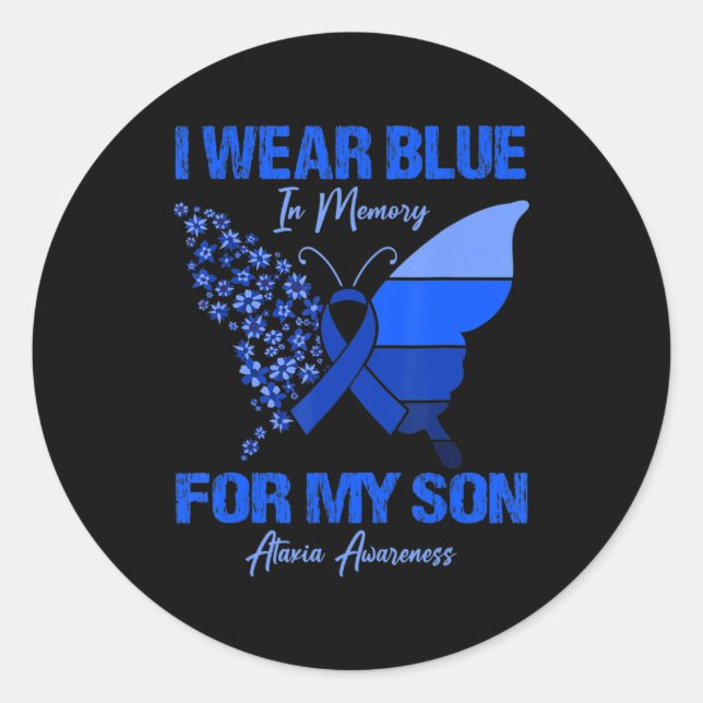 Sticker Rond Je Porte Du Bleu En Mémoire Pour Mon Fils Ataxie S (Devant)