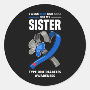 Sticker Rond Je Porte Du Bleu Et Du Gray Pour Ma Soeur, Diabète