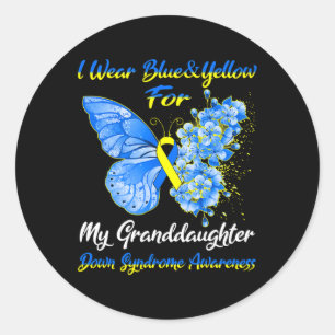 Sticker Rond Je Porte Du Bleu Et Du Jaune Pour Ma Petite-Fille
