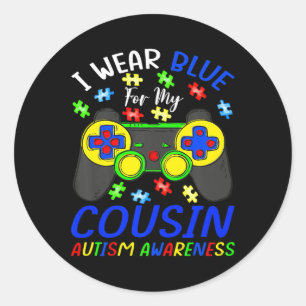 Sticker Rond Je Porte Du Bleu Pour Cousin Kids Video Game Autis