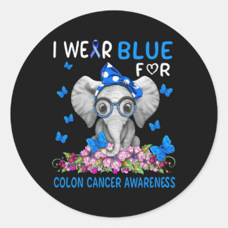Sticker Rond Je Porte Du Bleu Pour La Sensibilisation Au Cancer