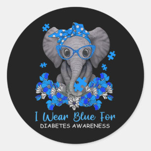 Sticker Rond Je Porte Du Bleu Pour La Sensibilisation Au Diabèt