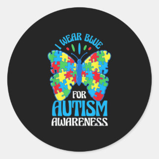 Sticker Rond Je Porte Du Bleu Pour La Sensibilisation sur l'aut