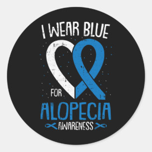 Sticker Rond Je Porte Du Bleu Pour L'Alopécie Sensibilisation A