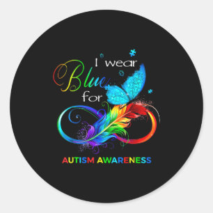 Sticker Rond Je porte du bleu pour le mois de la sensibilisatio