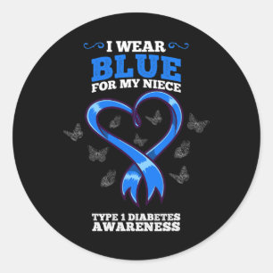 Sticker Rond Je Porte Du Bleu Pour Ma Nièce T1D Type 1 Diabète 
