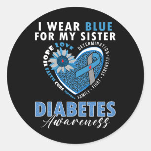 Sticker Rond Je Porte Du Bleu Pour Ma Soeur, Adjudant Le Diabèt