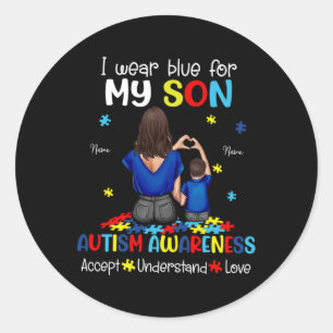 Sticker Rond Je Porte Du Bleu Pour Mon Fils Sensibilisation sur