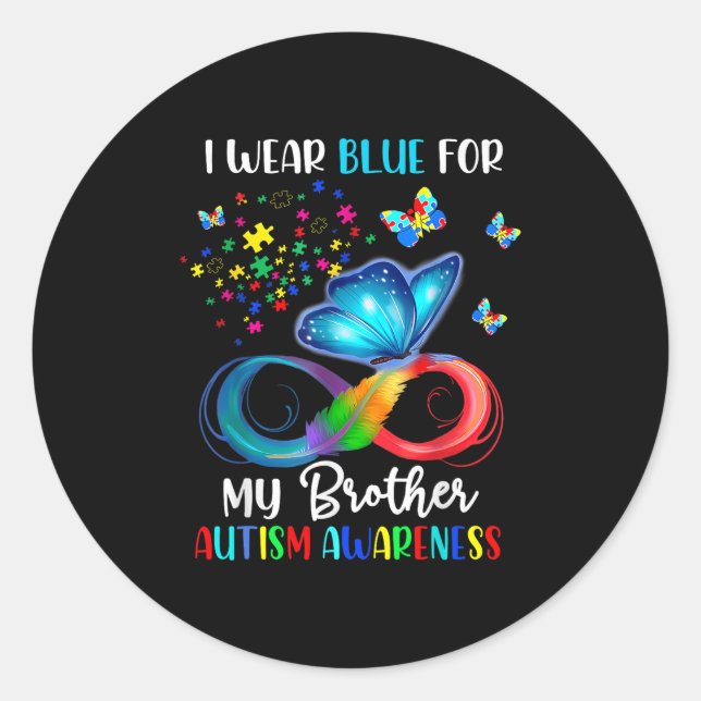Sticker Rond Je Porte Du Bleu Pour Mon Frère Autisme Puzzle Pap (Devant)