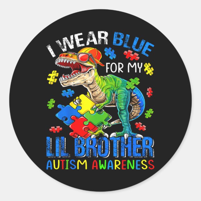 Sticker Rond Je Porte Du Bleu Pour Mon Frère Lil Sensibilisatio (Devant)