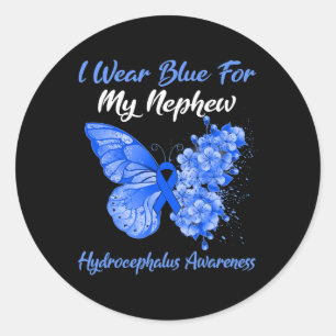 Sticker Rond Je Porte Du Bleu Pour Mon Guerrier De L'Hydrocépha