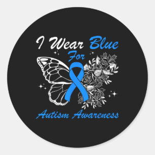 Sticker Rond Je Porte Du Bleu Pour Sensibilisation sur l'autism