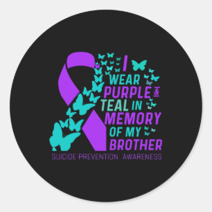 Sticker Rond Je Porte Du Purple Et Turquoise Pour Mon Frère Sui