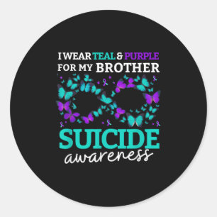 Sticker Rond Je Porte Du Purple Et Turquoise Pour Mon Frère Sui