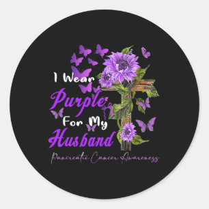 Sticker Rond Je Porte Du Purple Pour Mon Mari Cancer Pancréatiq