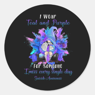 Sticker Rond Je Porte Du Purple Turquoise Pour Quelqu'Un Gnome