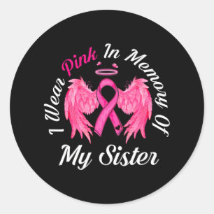 Sticker Rond Je Porte Du Rose En Mémoire Du Cancer Du Sein Soeu