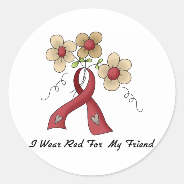 Sticker Rond Je Porte Du Rouge Pour Un Ami (Devant)