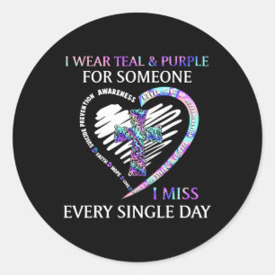 Sticker Rond Je Porte Du Ruban Cr Turquoise Et Violet Sensibili