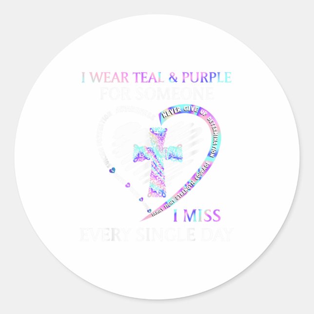 Sticker Rond Je Porte Du Ruban Cr Turquoise Et Violet Sensibili (Devant)