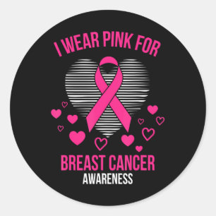 Sticker Rond Je Porte Du Ruban Rose Coeur Cool Cancer Du Sein
