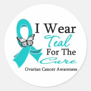 Sticker Rond Je Porte Du Ruban Turquoise Pour Le Cancer Ovarien