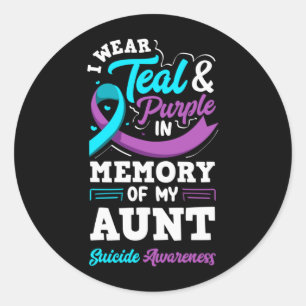 Sticker Rond Je porte du sarcelle et du violet en mémoire de la