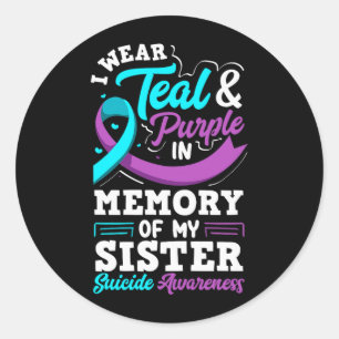 Sticker Rond Je porte du sarcelle et du violet en mémoire de ma