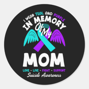 Sticker Rond Je porte du sarcelle et du violet en mémoire de ma