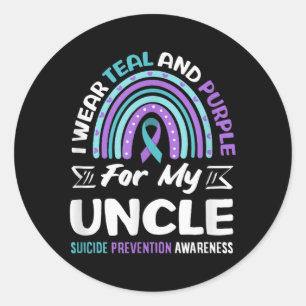 Sticker Rond Je porte du sarcelle et du violet pour la préventi