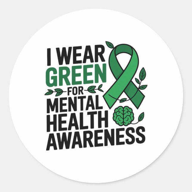 Sticker Rond Je porte du vert pour le mois de sensibilisation à (Devant)