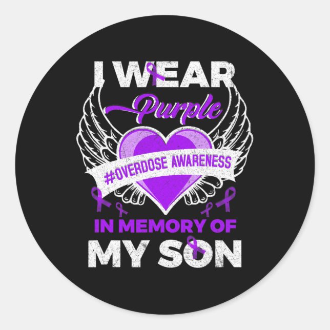 Sticker Rond Je Porte Du Violet En Mémoire Pour Mon Fils Surdos (Devant)