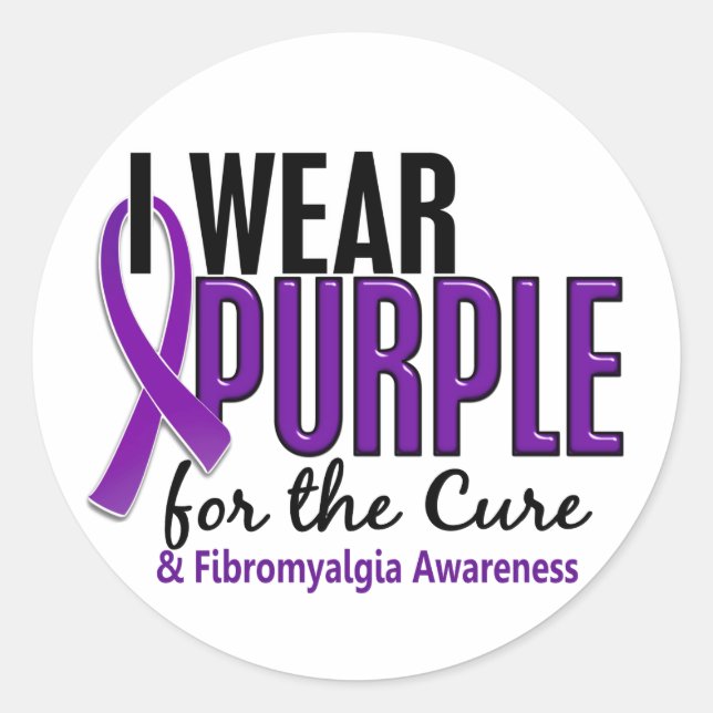 Sticker Rond Je Porte Du Violet Pour La Fibromyalgie Cure 10 (Devant)