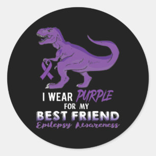 Sticker Rond Je porte du violet pour la meilleure amie Dinosaur