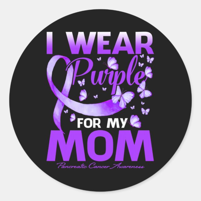 Sticker Rond Je Porte Du Violet Pour Ma Mère Académie De Cancer (Devant)