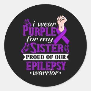 Sticker Rond Je Porte Du Violet Pour Ma Soeur Epilepsie Guerriè