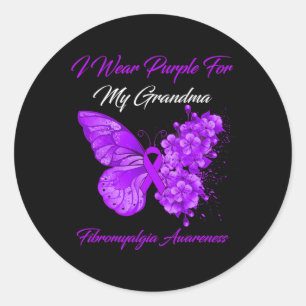 Sticker Rond Je Porte Du Violet Pour Mon Grand-Mère Fibromyalgi