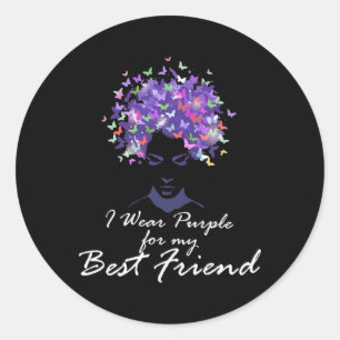 Sticker Rond Je porte du violet pour mon meilleur ami soutien H
